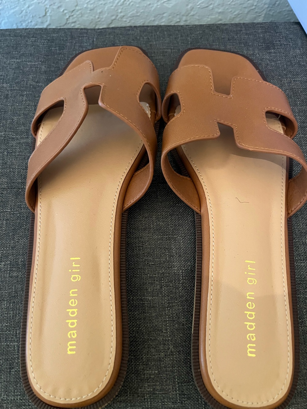 Madden Girl Brown Strappy Slide Sandals